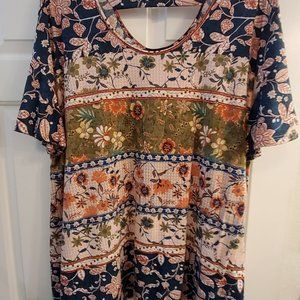 Blue Green print top